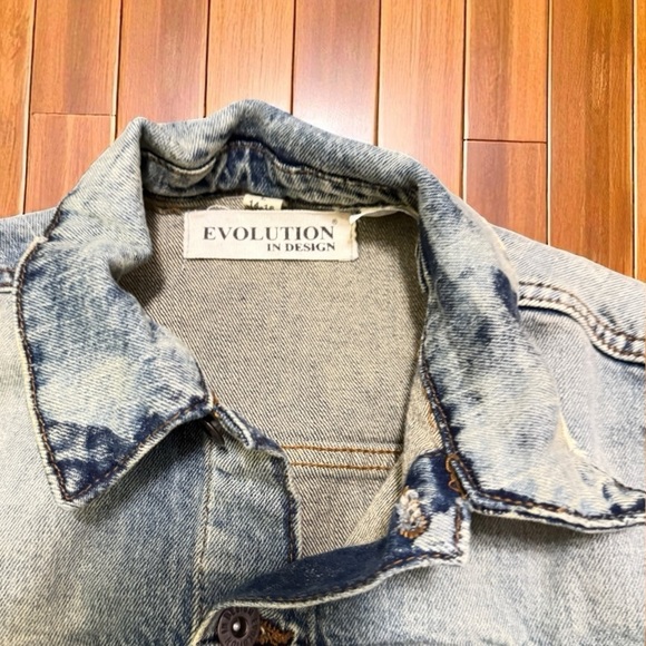 🧢 Evolution in Design Youth Denim Jacket Sz L (14–16) Distressed Look - Picture 5 of 13